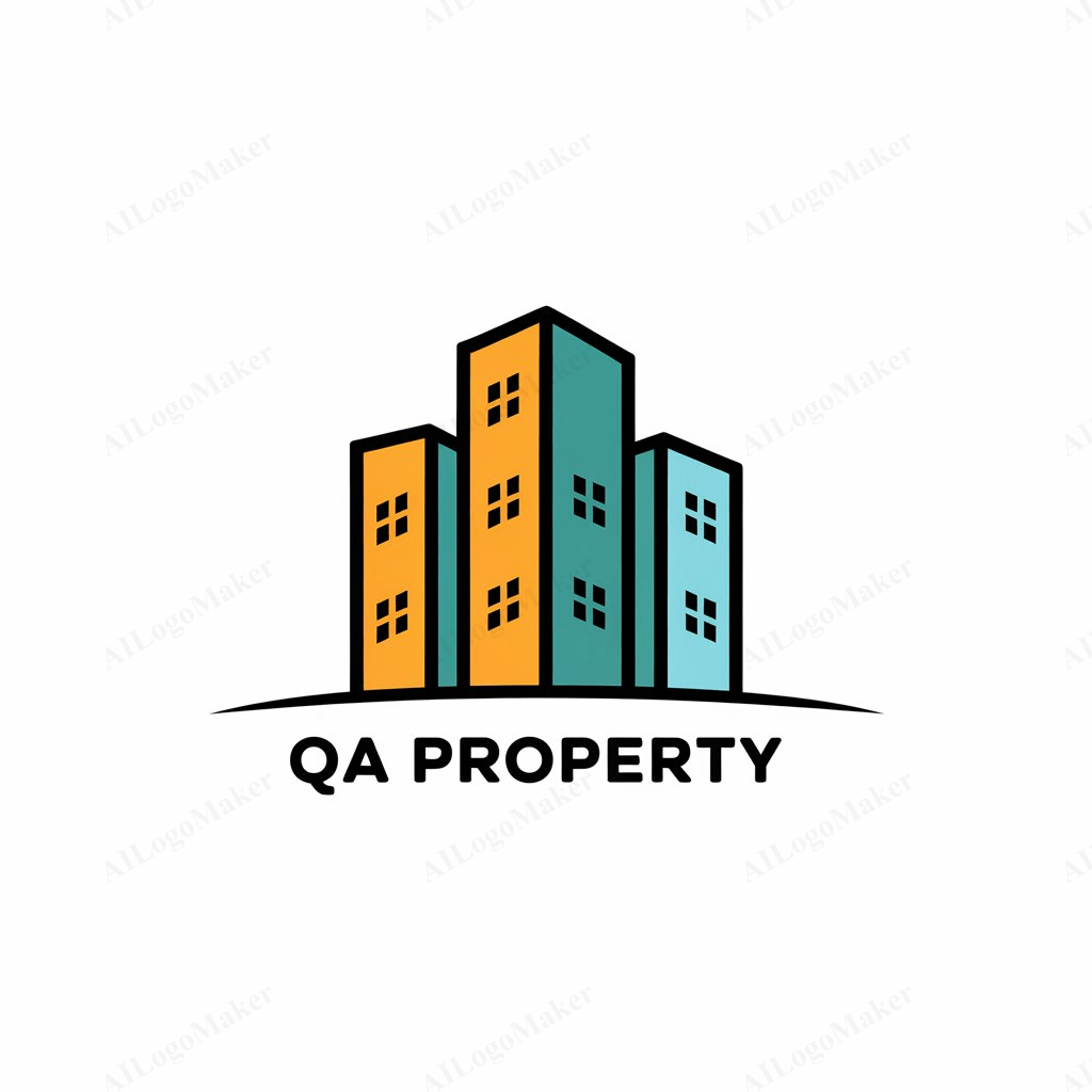 A logo for QA Property featuring three stylized buildings.